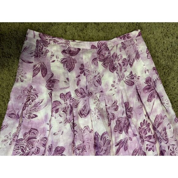 NWT JJILL Linen Maxi Purple Skirt Lined Floral Pleated Boho Beach Coastal Sz 12 - Picture 2 of 8